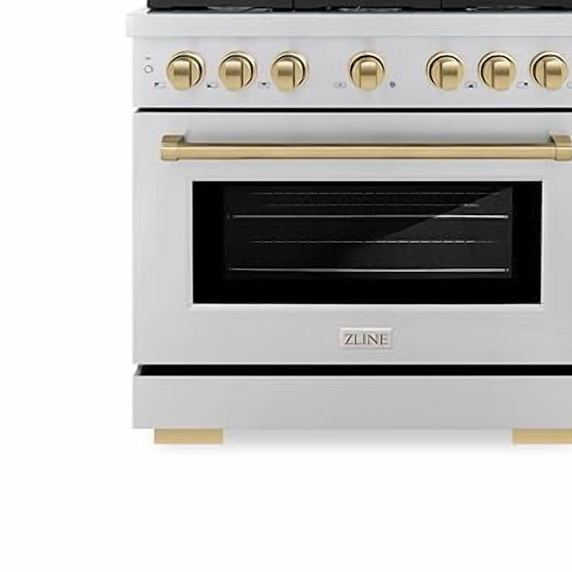 ZLINE Autograph Edition 36 in. 5.2 cu. ft. Paramount Dual Fuel Range with 6 Burner Gas Cooktop and Electric Convection Oven in Stainless Steel with Champagne Bronze Accents (SDRZ-36-CB)