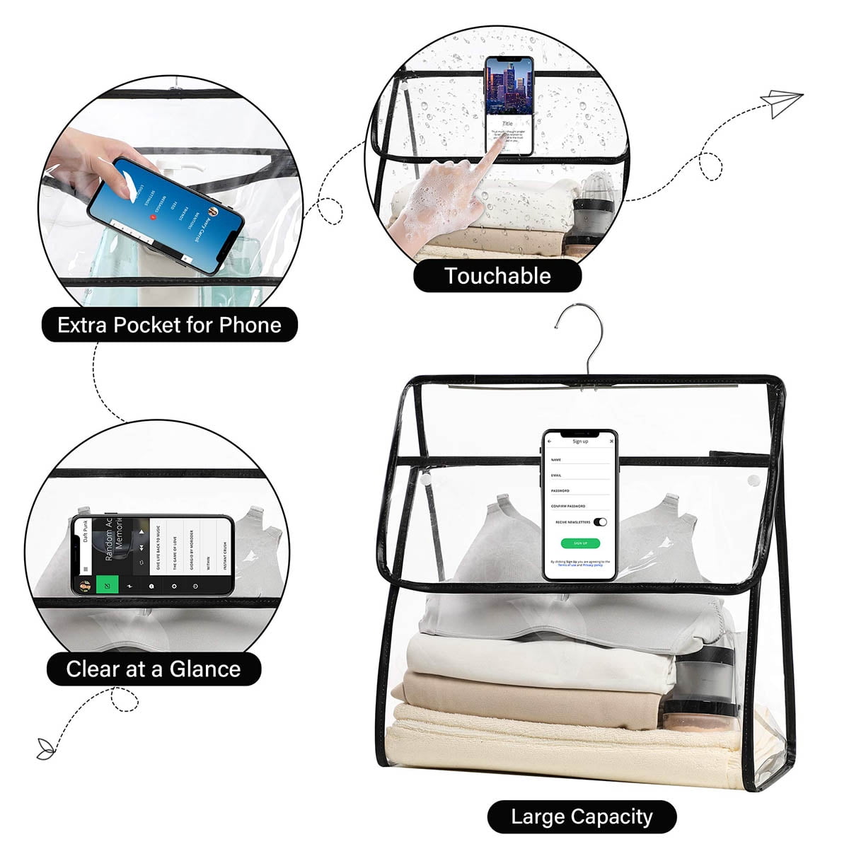 Transparent Clothing Storage Bag, Toiletries Bag For Women Men Large Waterproof Toiletry Bag Clear Bathroom Shower Bag Wall Hanging Bag Organizer