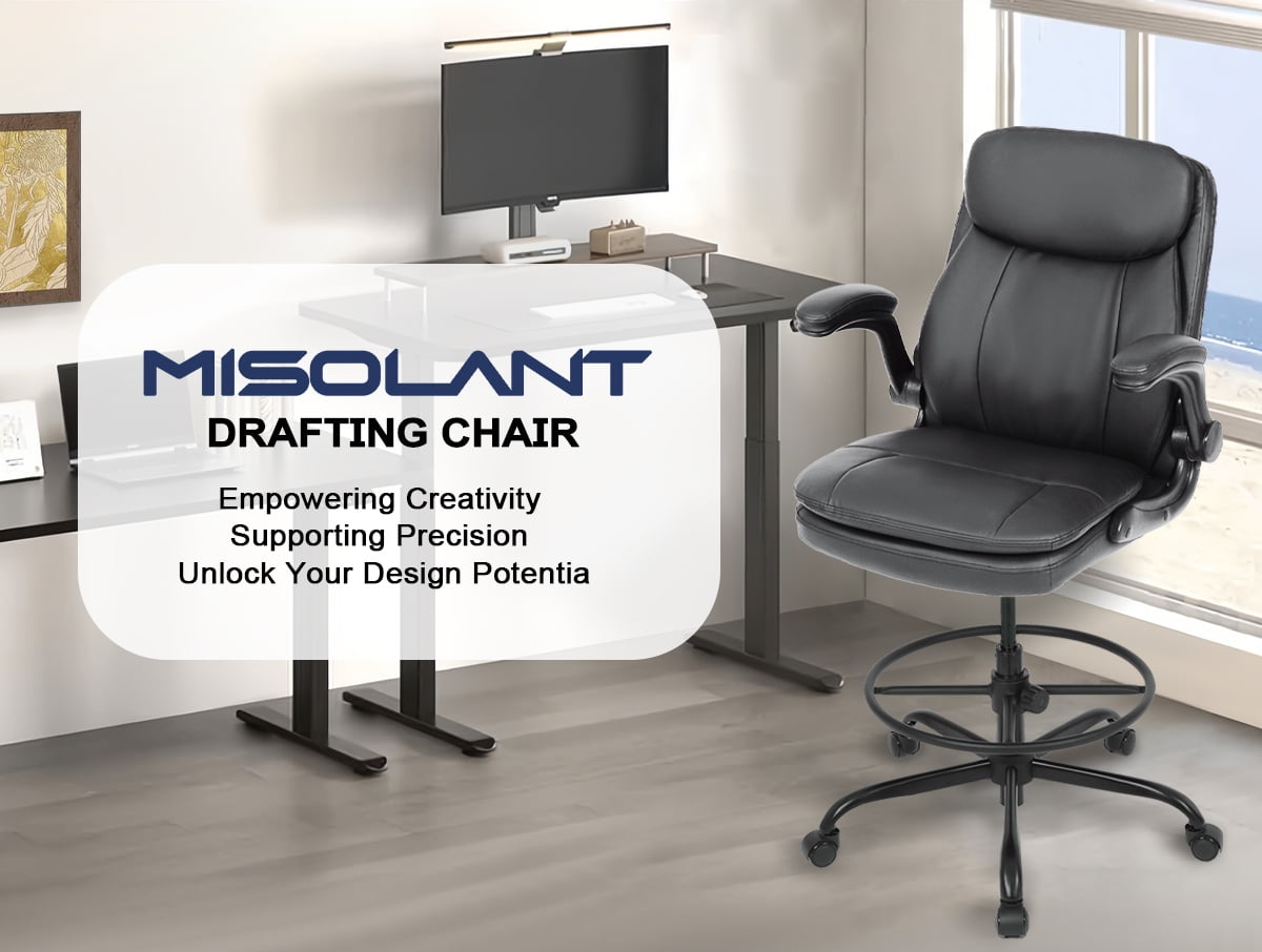 Misolant Tall Office Chair, Drafting Chair for Standing Desk, Executive Chair with Adjustable Height and Flip-up Armrest, Leather Drafting Chair, High Office Chair for Counter Height Desk