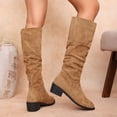 thumbnail image 4 of EKVAHL Women's Slouch Knee High Boots, Faux Suede Ruched Design Low Block Heel Tall Boots, Wide Calf Fall Winter Casual Daily Boots Brown, 4 of 6