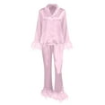 thumbnail image 5 of RYDCOT Silk Pajamas for Women Set Long Sleeve Satin Pajamas for Women Sleepwear Button Down Shirts Shirt with Long Pants Two-Piece Loungewear, 5 of 9