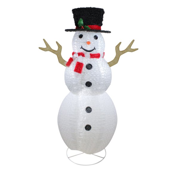72" Pre-Lit Outdoor Chenille Swirl Large Snowman w/ Top Hat Christmas Yard Art Decoration