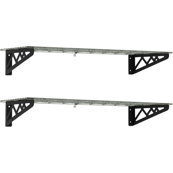PetFurnishn| Garage Wall Shelf Two-Pack White or Hammertone | Three Size Options | Includes Bike Hooks | 300lb Weight Capacity (Hammertone, 12"x36")