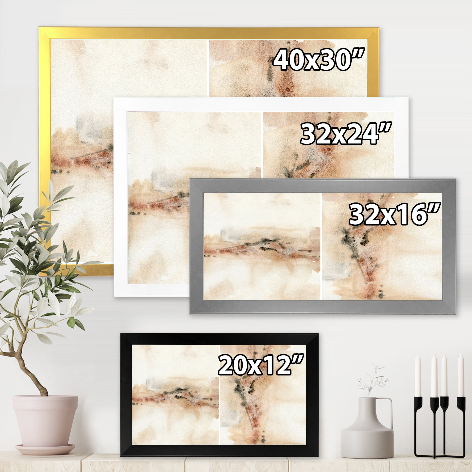 Designart 'Abstract Yelllow Red Beige and Pink Spots Pastel' Modern Framed Art Print