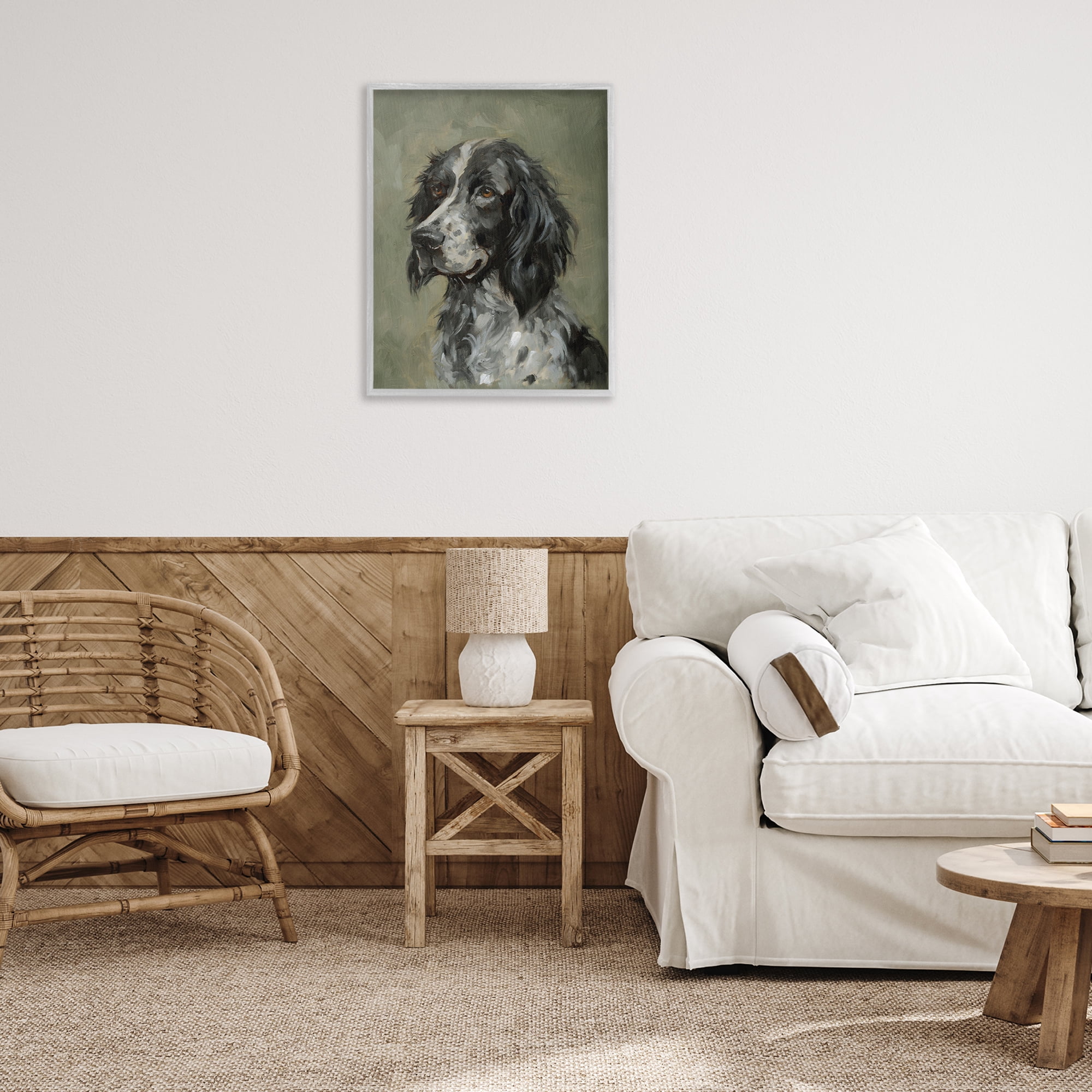 Stupell Industries Cocker Spaniel Portrait Animals & Insects Painting Gray Framed Art Print Wall Art, 24 x 30