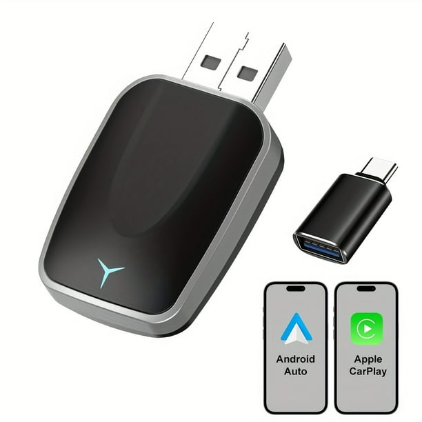 XHSGX Adaptador 2 en 1 CarPlay Android Auto cableado a inalámbrico compatible 99% coches originales USB USBC