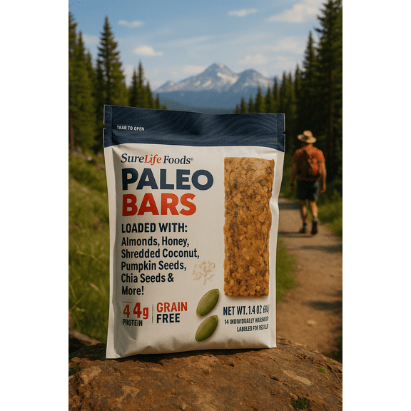 Sure Life Foods Paleo Bars Grain Free Gluten Free Paleo Certified 2 pack (14 per pack) individually wrapped  Zero Cholesterol Meal Replacement Bar 2 Pack 14 Pack