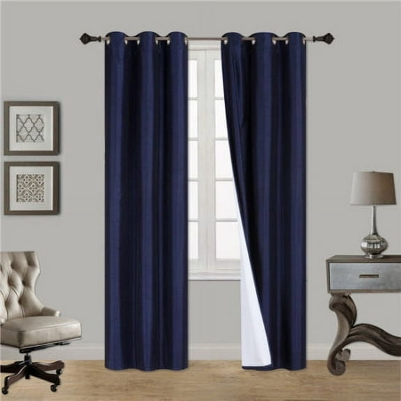Navy Blue 1-Piece Noa Solid Blackout Grommet-Top Window Curtain Panel 37" W X 108" L