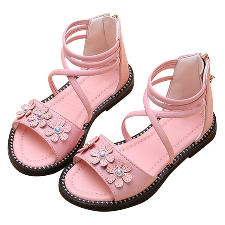 

JDEFEG Girls Dress Shoes Girls Sandals Summer Baby Toddler Sandals Pearl Flower Decoration Soft Soled Children s Sandals Children s Roman Sandals Pink Size 27
