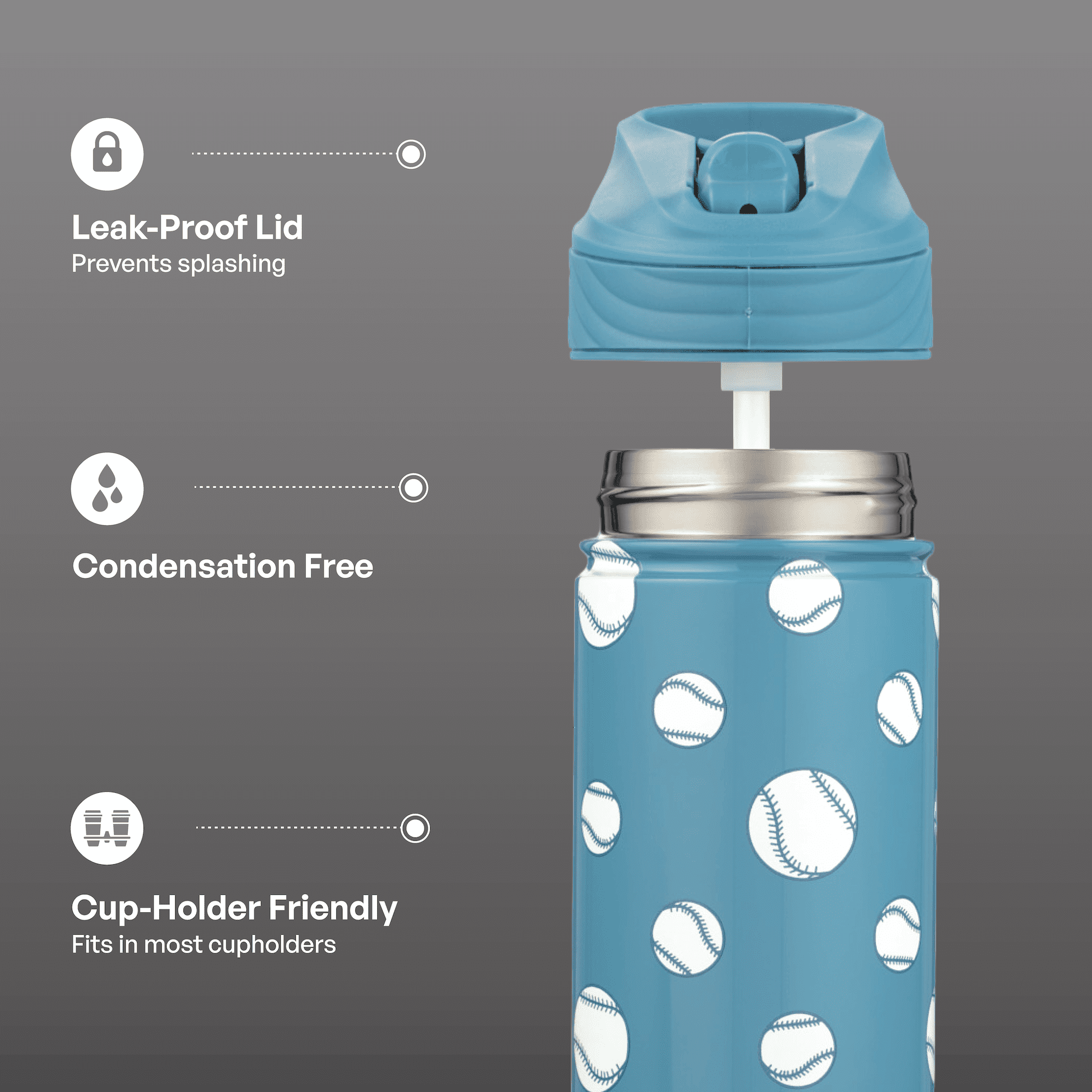 TAL 26oz Stainless Steel Ranger Water Bottle with Easy Sip Straw, Baseball