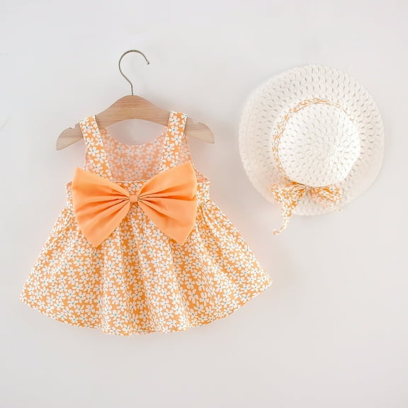 SDJMa Toddler Baby Kids Girls Suspenders Floral Princess Dress Hat Clothes Outfits