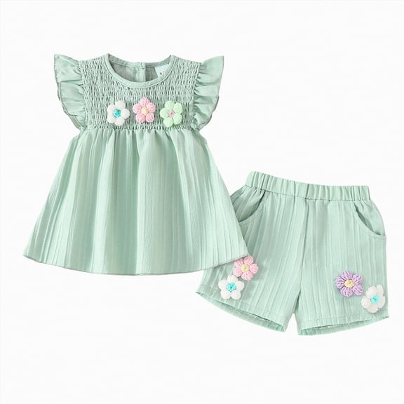 Leey-World Toddler Girls Clothes 1T 2T 3T 4T 5T Summer Outfits Baby Kids Short Sleeve T-Shirt Tops & Shorts Sets(Green,9-12 Months)