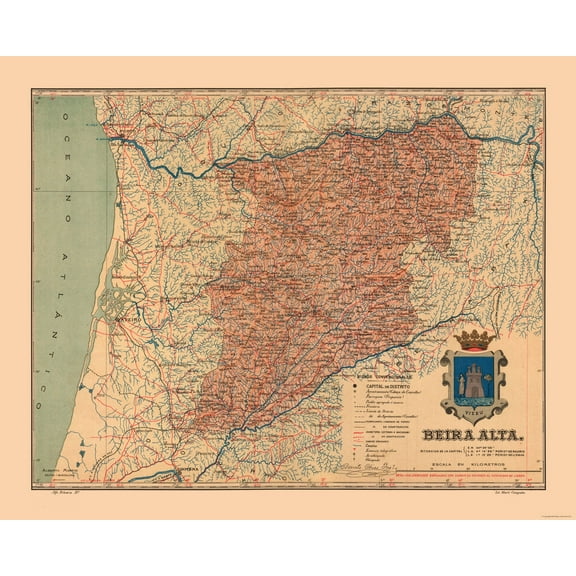 Historic Map - Beira Alta Portugal - Martine 1904 - Vintage Wall Art