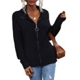 thumbnail image 1 of Chaqueta de suéter de punto Cuello vuelto Color puro Cremallera Hombro caído Suéter de punto de mujer para citas, 1 of 6