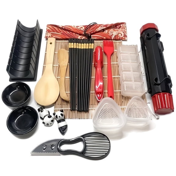22 In 1 Complete Sushi Maker Set - Sushi Roller Kit, with Bamboo Mats, Sauce Dishes, Chopsticks, Rice Paddle etc. Diy Sushi Making Tools, Great Birthday Gift for Cooking Lover