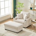 thumbnail image 2 of 55" Oversized Chaise Lounge Chair with Ottoman & Storage, Luxury Corduroy Sleeper Recliner with Built-in Cup Holder, Phone Stand & USB Charging Port, Perfect for Living Room & Bedroom, Beige, 2 of 9
