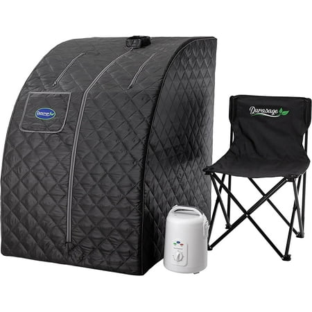 Durasage Portable Steam Sauna Spa for Home, 800W Generator, Timer & Chair (Black)