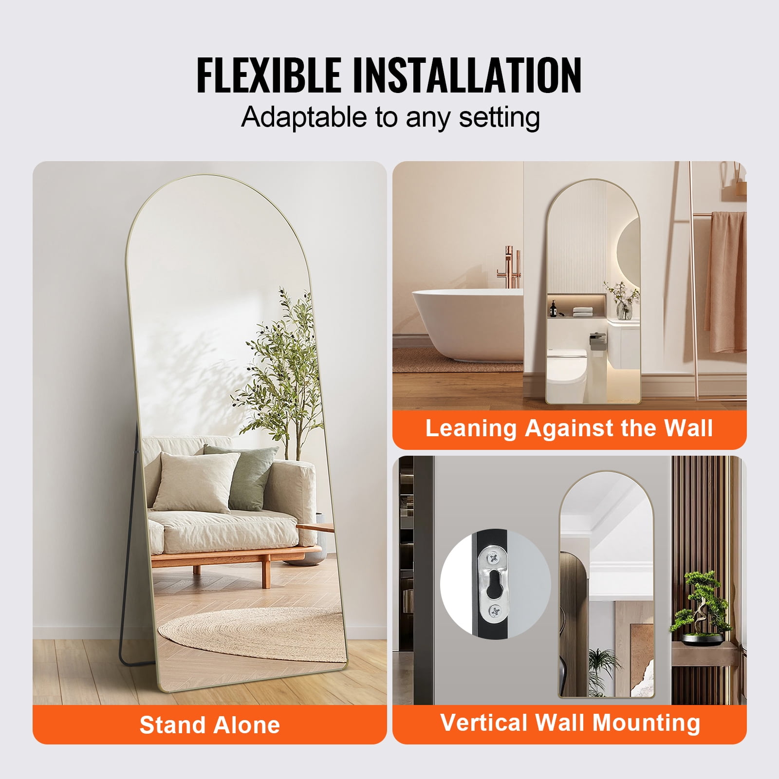 KFFKFF Arched Full Length Mirror 71'' x 30'' Full Body Mirror Standing Hanging