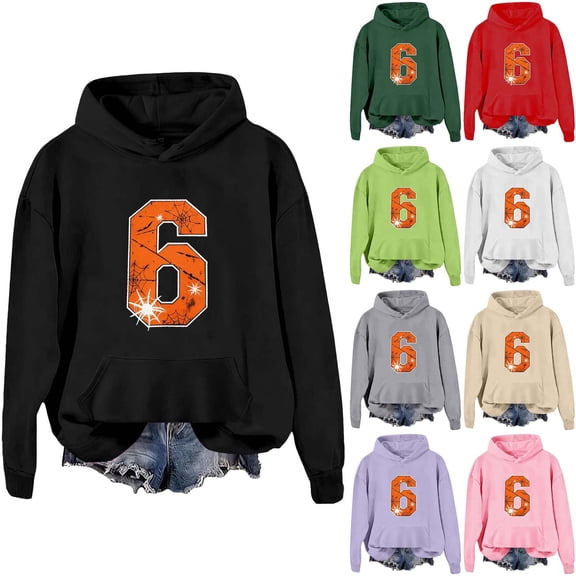 Fewfanhot Womens Sweatshirt 6 Graphic Oversized Hoodies Hooded Sweatshirt Long Sleeve Pullover Tops