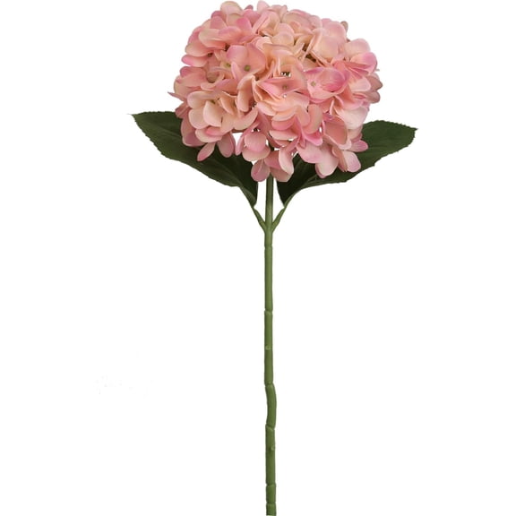 18" Pink Hydrangea Stems Artificial Silk Flowers with 7" Blooms and 2 Green Leaves – Realistic Faux Floral Stem for Home Décor, Wedding & Arrangements