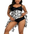 thumbnail image 3 of 2Pcs Plus Tailles Femmes Maillot de Bain Épissage Bretelles Spaghetti Sans Manches Recadrée Robe + Slip M-4XL, 3 of 6