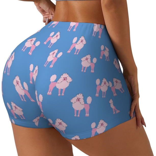 Balery Cute Poodle Dog Pantalones cortos de entrenamiento estampados para mujer, sin costuras, ajustados, para gimnasio, yoga, correr, deportes, ejercicio activo, fitness.-X-Large