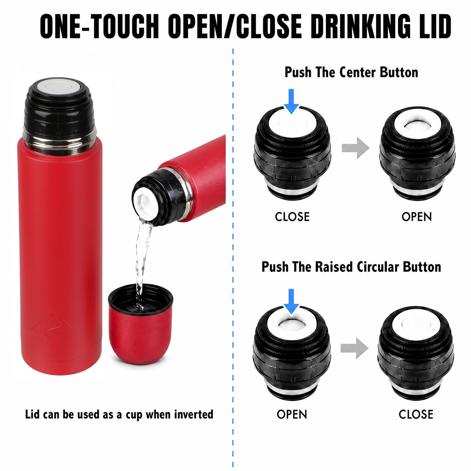Ozark Trail 18oz Vacuum Insulated Stainless Steel Double Wall Thermal Water Bottle with Cup, Red