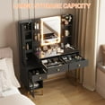 thumbnail image 5 of Makeup Vanity with Lights, 3 Lighting Modes Vanity Desk with Soft Cushioned Stool, Modern Dressing Table with Charging Station, 3 Drawers, a Cabinet and Open Shelves for Bedroom, Black, 5 of 8