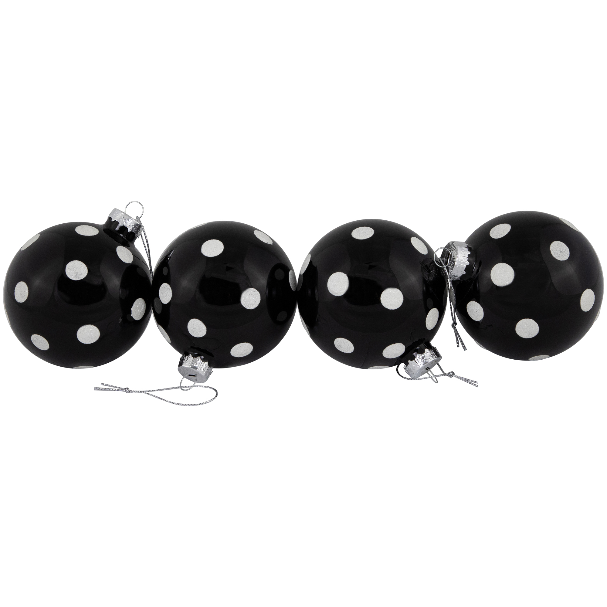 Northlight Shiny Finish Polka Dots Christmas Glass Ball Ornaments - 3" (80mm) - Black and White -