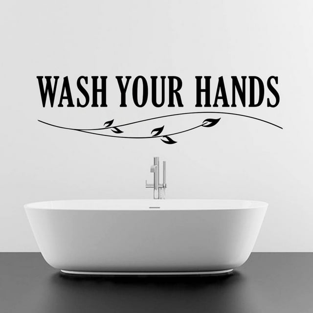 Adhesivo de pared Lava tus manos, PVC, 35 x 54 cm, para baño