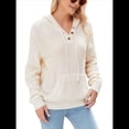 thumbnail image 2 of Sudadera de Lana Extragrande con Capucha y Colores Contrastantes para Mujer, de Punto, con Cuello en V, Informal, con Bolsillos Beige M, 2 of 9