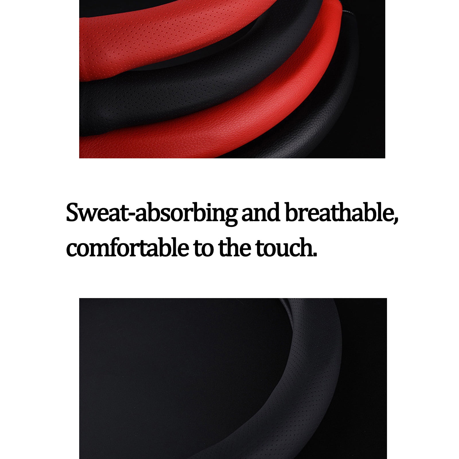 Car Steering Wheel Cover Wheel Cover Protector, Anti-Slip Breathable Full Surround Universal Car Accessory For Honda Crider Accord CR-V Civic Vezel Fit Envix HR-V City -black(With hole)