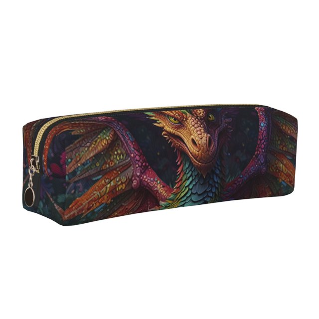 Disketp Whimsical Dragon Color Cool Estuche de Lápices de Cuero con Cierre, Estuche Compacto para Papelería, Bolígrafos y Accesorios Pequeños