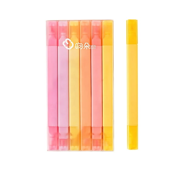 Yhmxh 6 Colors Double Ended Highlighters, Mild Highlighters Fluorescent Marker pen for Coloring Underlining Highlighting Broad and Fine Tips, No Bleed Assorted Quick Dry Markers for Home & Office