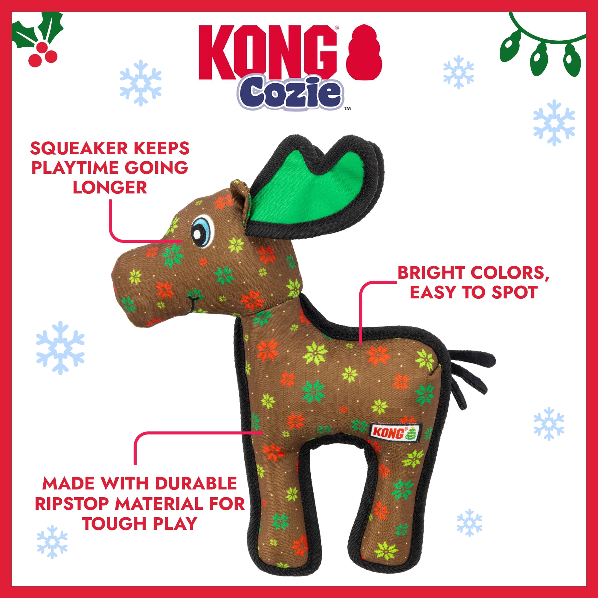 KONG® Holiday Ballistic® Moose Squeaker Dog Toy, Brown, Medium