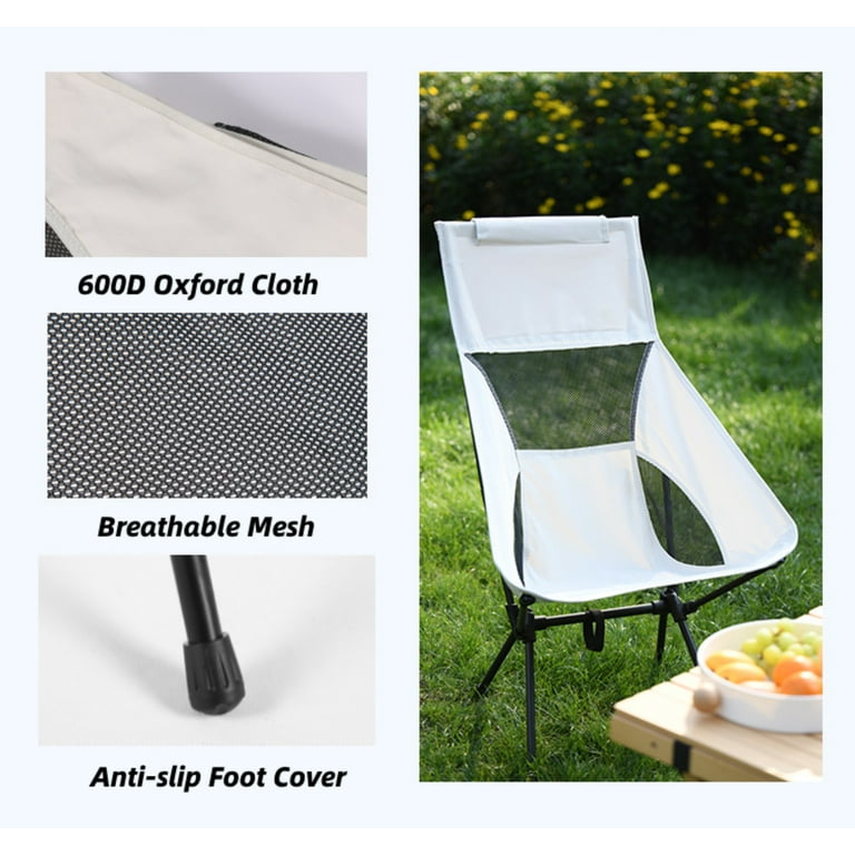 Portable Camping Chair, Collapsible Outdoor Chair with Carrying Bag, White