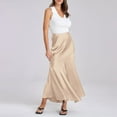 thumbnail image 6 of BYHONG Womens Satin Silk Maxi Skirts Drawstring Flared Casual A-Line High Waist Elastic Stitching Long Skirt Slim Fit Skirt Long Skirts for Women Beige M, 6 of 8