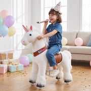 PonyCycle Ride-On Unicorn Toy with Sound and Hand Brake, Kid-Powered, Ages 4–7, White, U404