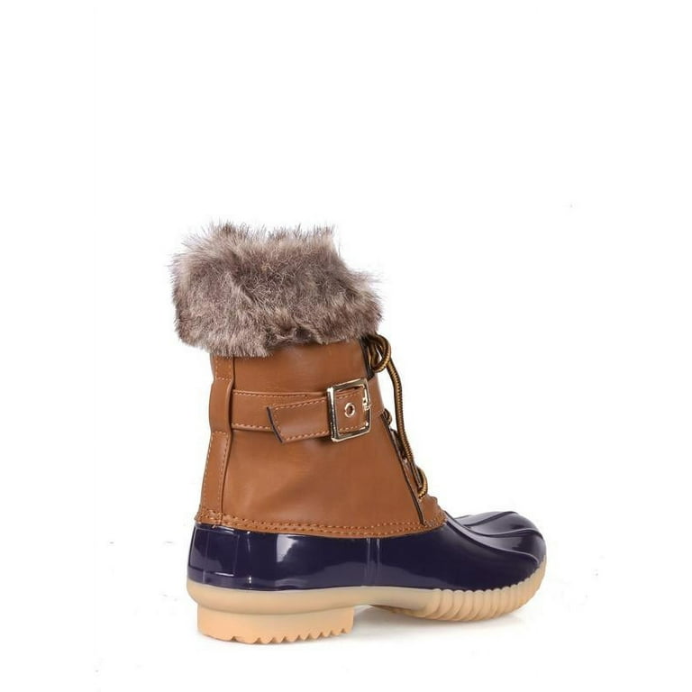 Nature Breeze Faux Shearling Lace Up Women s Duck Boots in Blue Tan Walmart