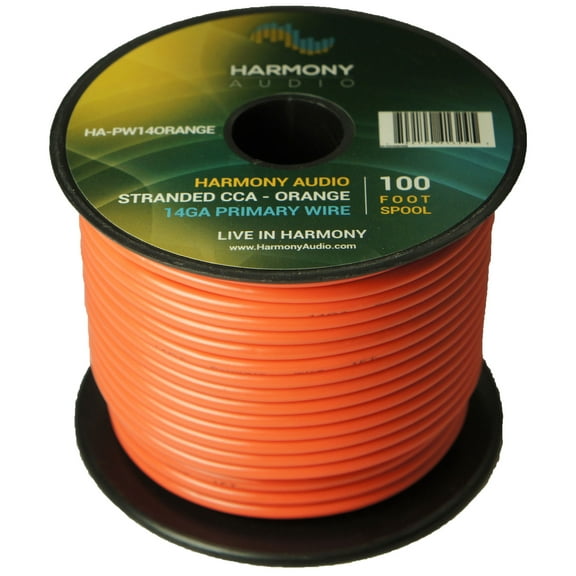 Harmony Car Primary 14 Gauge Power or Ground Wire 100 Feet Spool Orange Cable