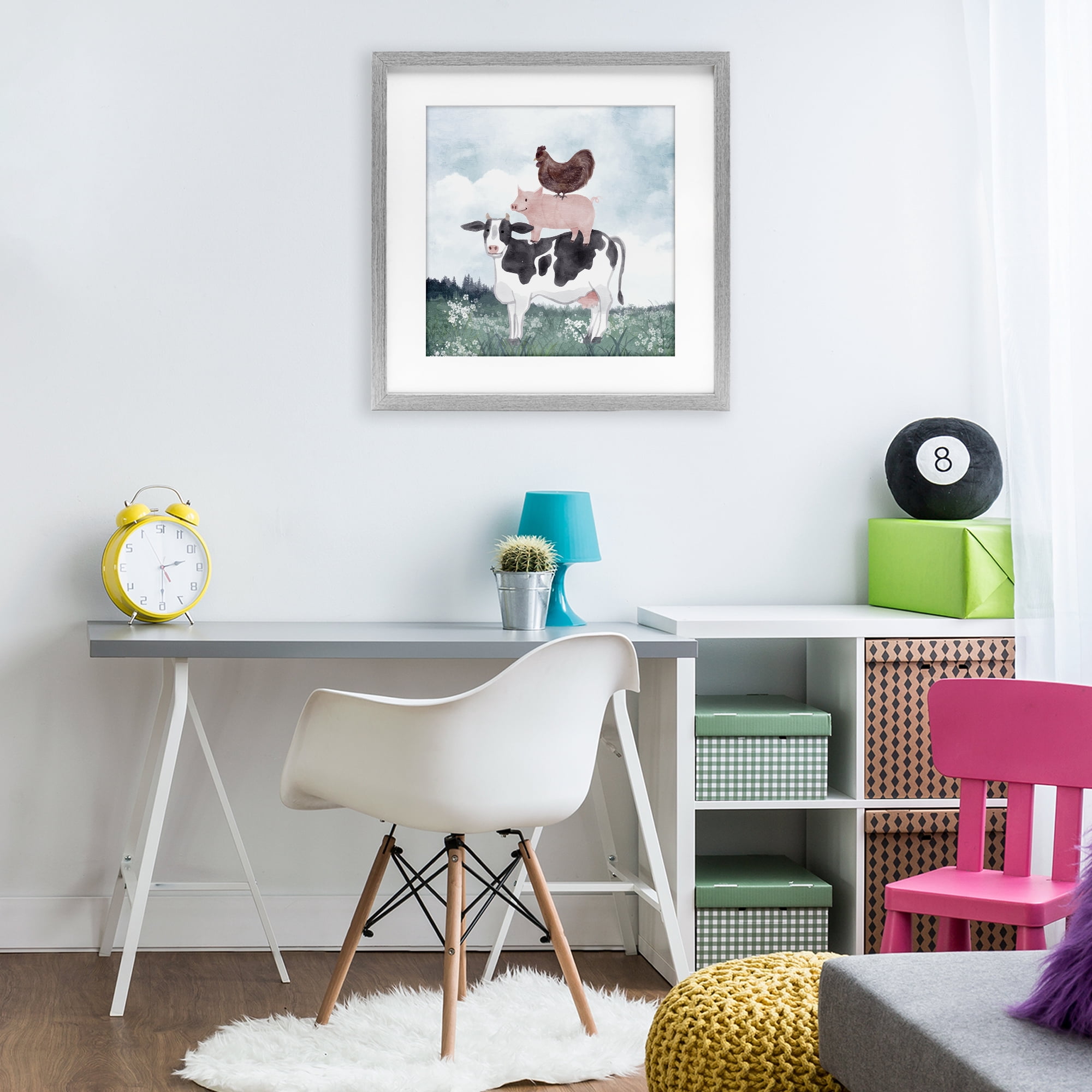 Stupell Industries Muted Stacked Farm Animals Gray Framed Print Under Glass, design by Kim Allen