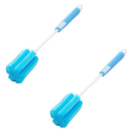 Shiogb Soft Bottle Brush Scratch Free Long Handle Cleaner (2PCS), for Bottles Thermoses Glasses & Tumblers, Plastic Sponge Material with Hanging Hook, Blue