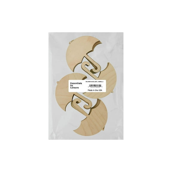 Essentials by Leisure Arts Wood Cutouts Umbrella 24 Pack - 3.5 in DIY Birch Shapes for Crafts, Flat Wooden Pieces for Painting, Staining, and Home Decor Projects