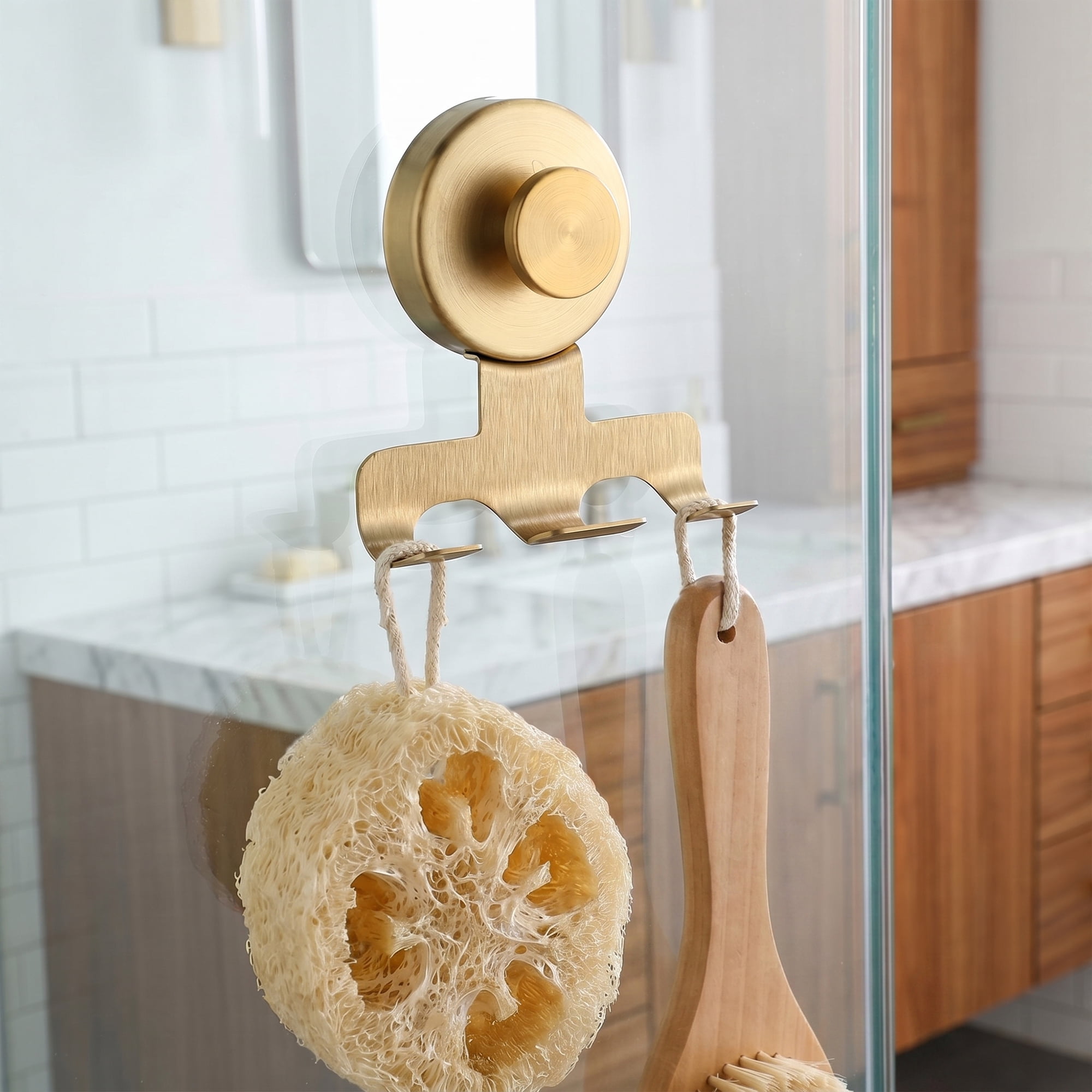 Unique Bargains Suction Cup Hooks for Shower 2-Pack Wall Hooks for Hanging Gold