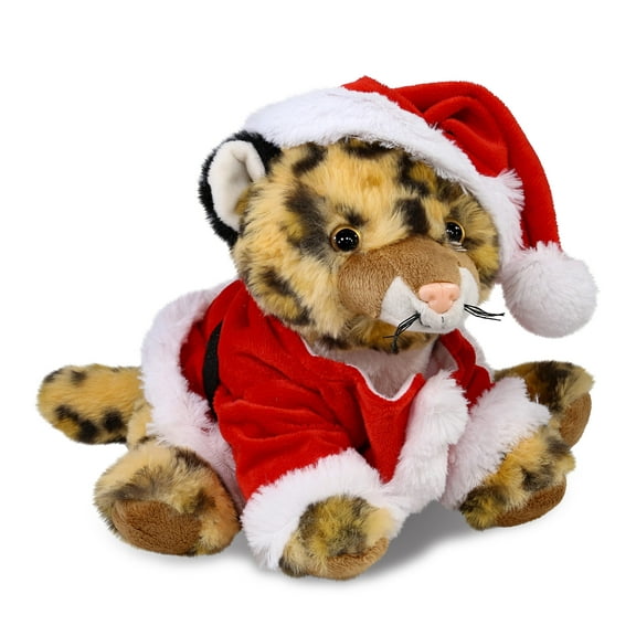 DolliBu Santa Squat Leopard Stuffed Animal Plush Toy - Super Soft Dress Up with Red Santa Claus Outfit, Cute Wild Life Animal Leopard Gift Perfect Holiday Christmas Gift - 8 Inches