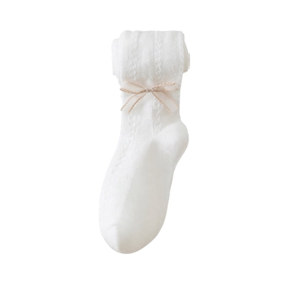 Huowey Kids Baby Girls Dress Socks Solid Color Cute Bow Lace Mesh Breathable Soft Stretchy Tights Summer Comfortable Fashion Leggings Stockings For Toddlers Casual Pantyhose Dailywear,White,4-6 Years
