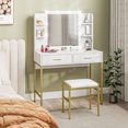 thumbnail image 2 of HOMCOM Makeup Vanity Desk and Stool Set with Lighting Mirror, White, 2 of 10