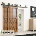 thumbnail image 2 of Homacer Black Rustic Double Track U-Shape Bypass Sliding Barn Door Hardware Kit, for Two/Double Doors, 20ft Long Flat Track, Spoke Wheel Design Roller, Heavy Duty, for Interior & Exterior Use, 2 of 6