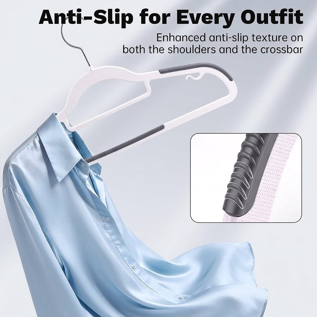 Ledrem 50-pack Heavy-Duty Plastic Clothes Hangers, Dark Gray, Swivel Hook