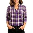 thumbnail image 2 of Warop Women's 3/4 Sleeve Plaid V Neck Blouse Shirt Lightweight Button Down Tops for Office Work Daily Wear, 2 of 7